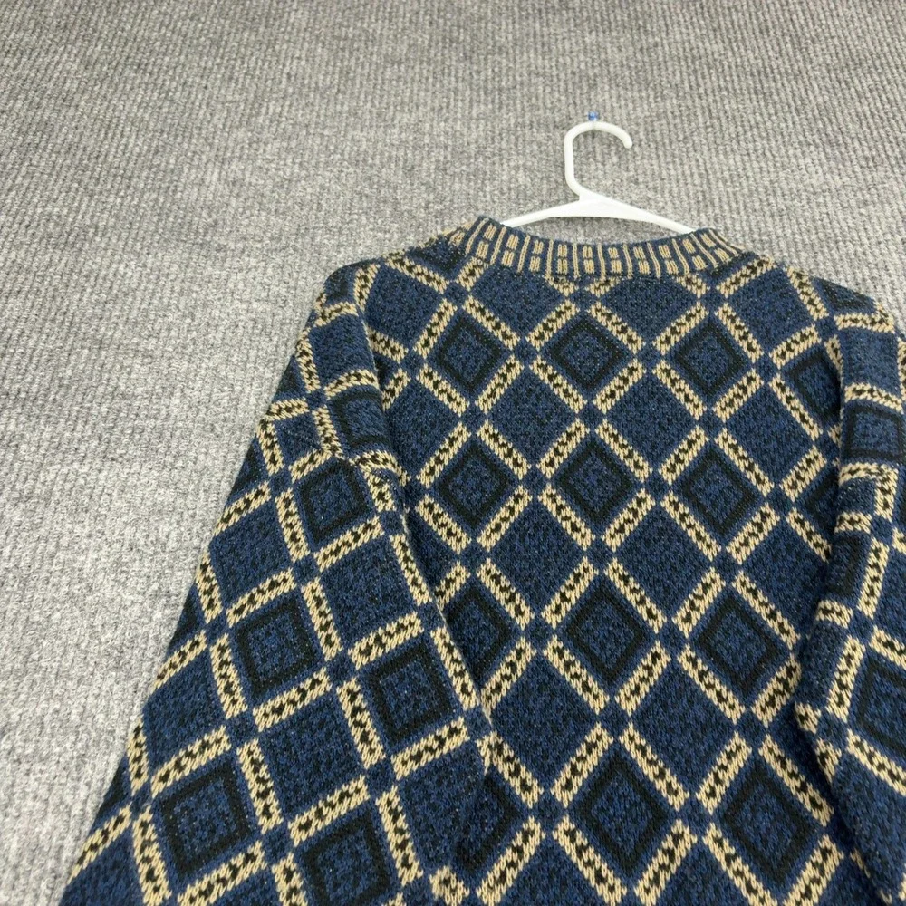 Vintage Ron Chereskin Sweater Mens M Blue Wool Blend Geometric Knit Retro Style